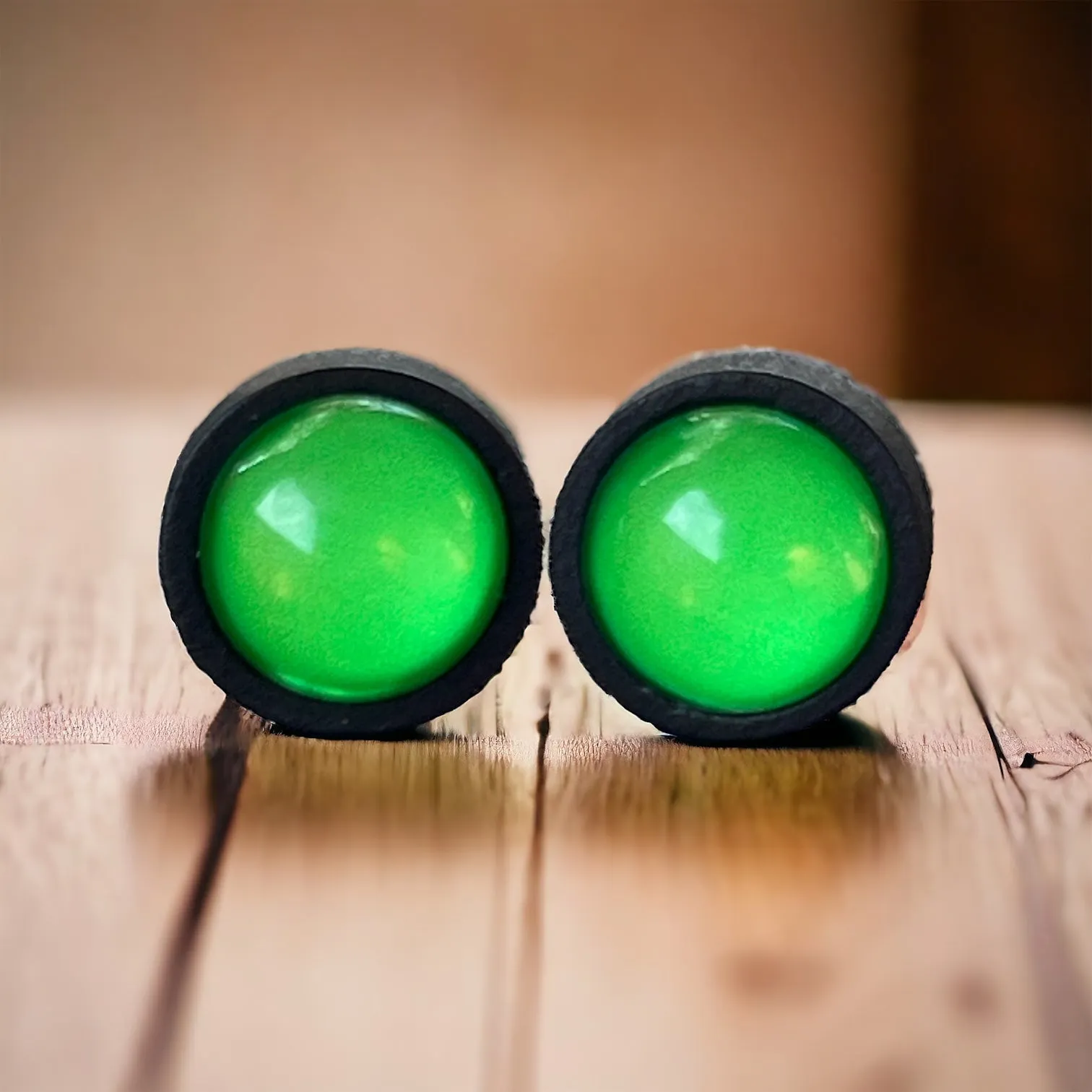 Bright Green & Black Wood Earring Studs - Vibrant and Stylish Accessories