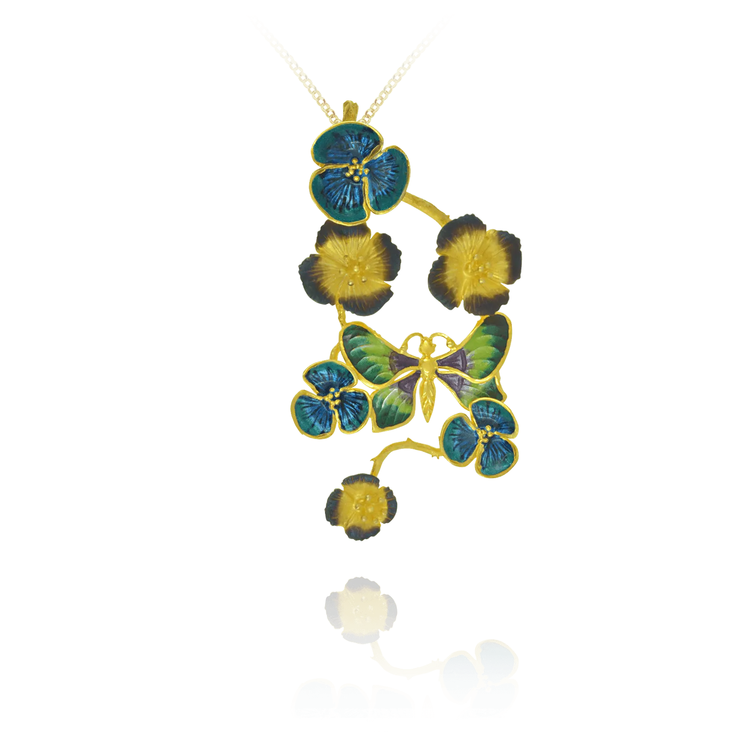 Brilliant Ember and Enamel Flower Pendant
