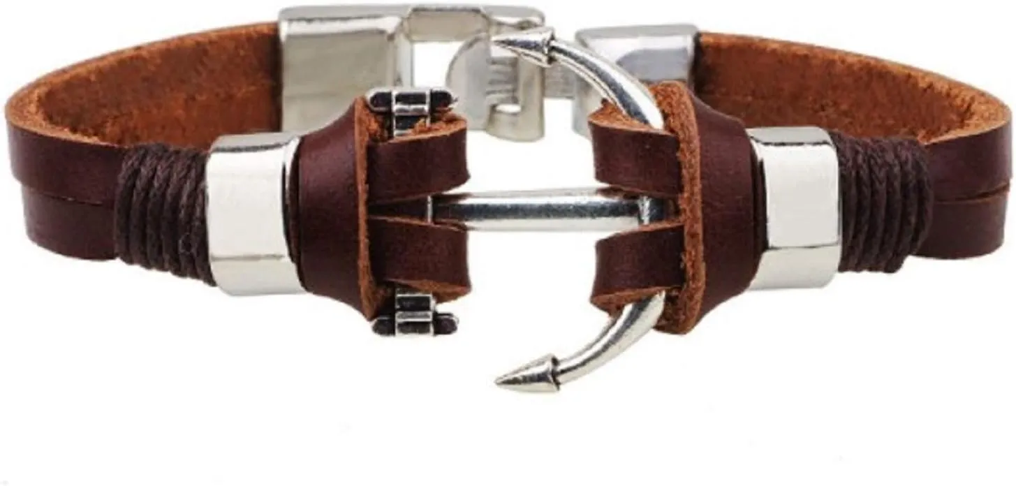 Brown Leather Bracelet for Women Men Wristband Gift Wrap Pendant Family Anchor Minimalist Cuff Braided Charm Birthday Anniversary