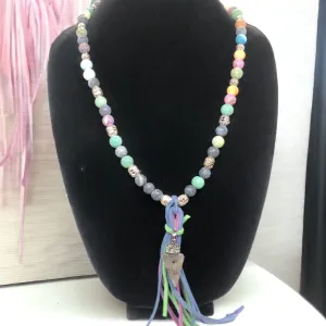 Captivating - Crystal and Multicolor Necklace with QuarttzPendant - Playful Waterfall Design