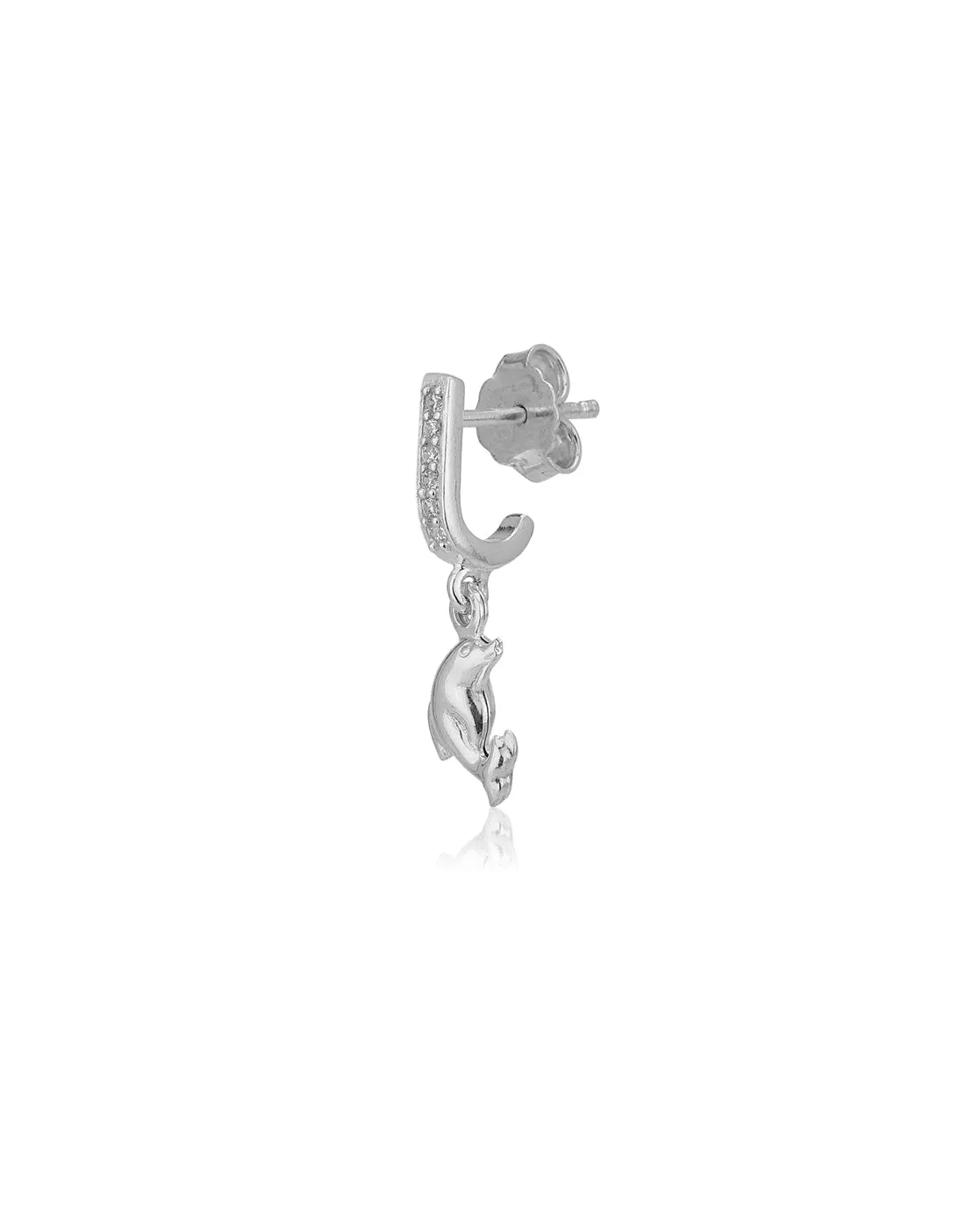 Carlton London 925 Sterling Silver Rhodium Plated Cz Dolphin Drop Earring For Women