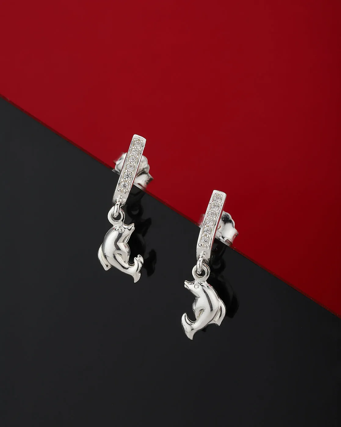 Carlton London 925 Sterling Silver Rhodium Plated Cz Dolphin Drop Earring For Women