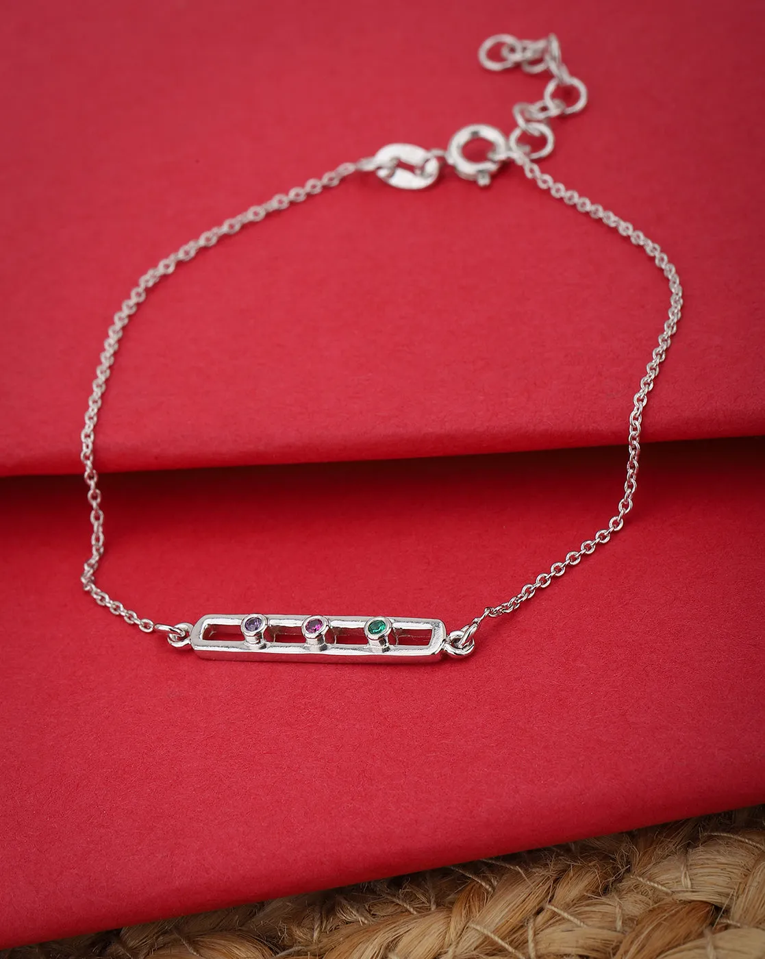 Carlton London Cz With Rhodium Plated Link Bracelet For Women