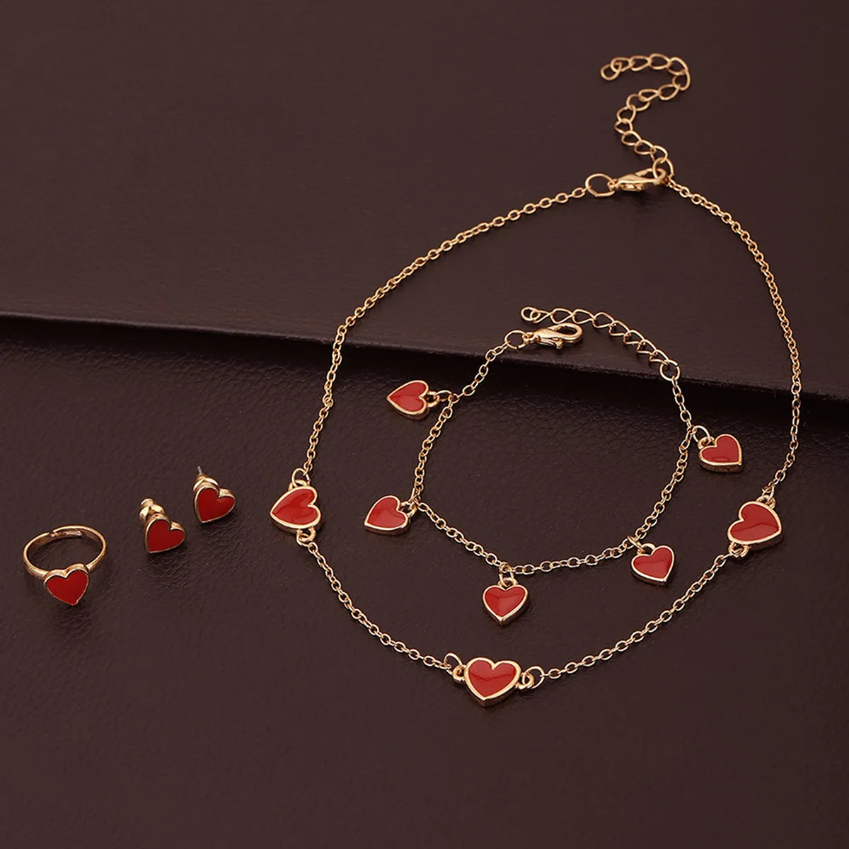 Carlton London Girls Gold-Plated Red Jewellery Set Kjs042