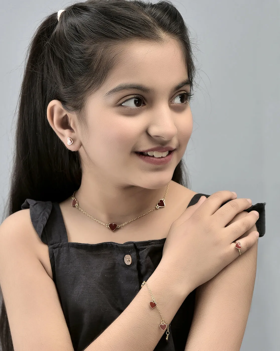 Carlton London Girls Gold-Plated Red Jewellery Set Kjs042