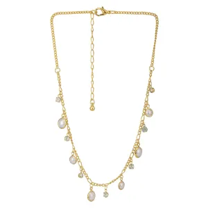 Carlton London Gold-Plated & White Cz Studded Charm Necklace Fjn3879