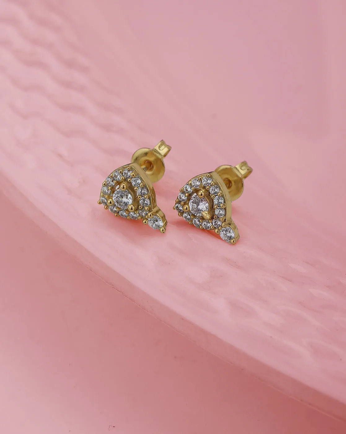 Carlton London Gold Plated Cz Studded Contemporary Stud Earrings For Women