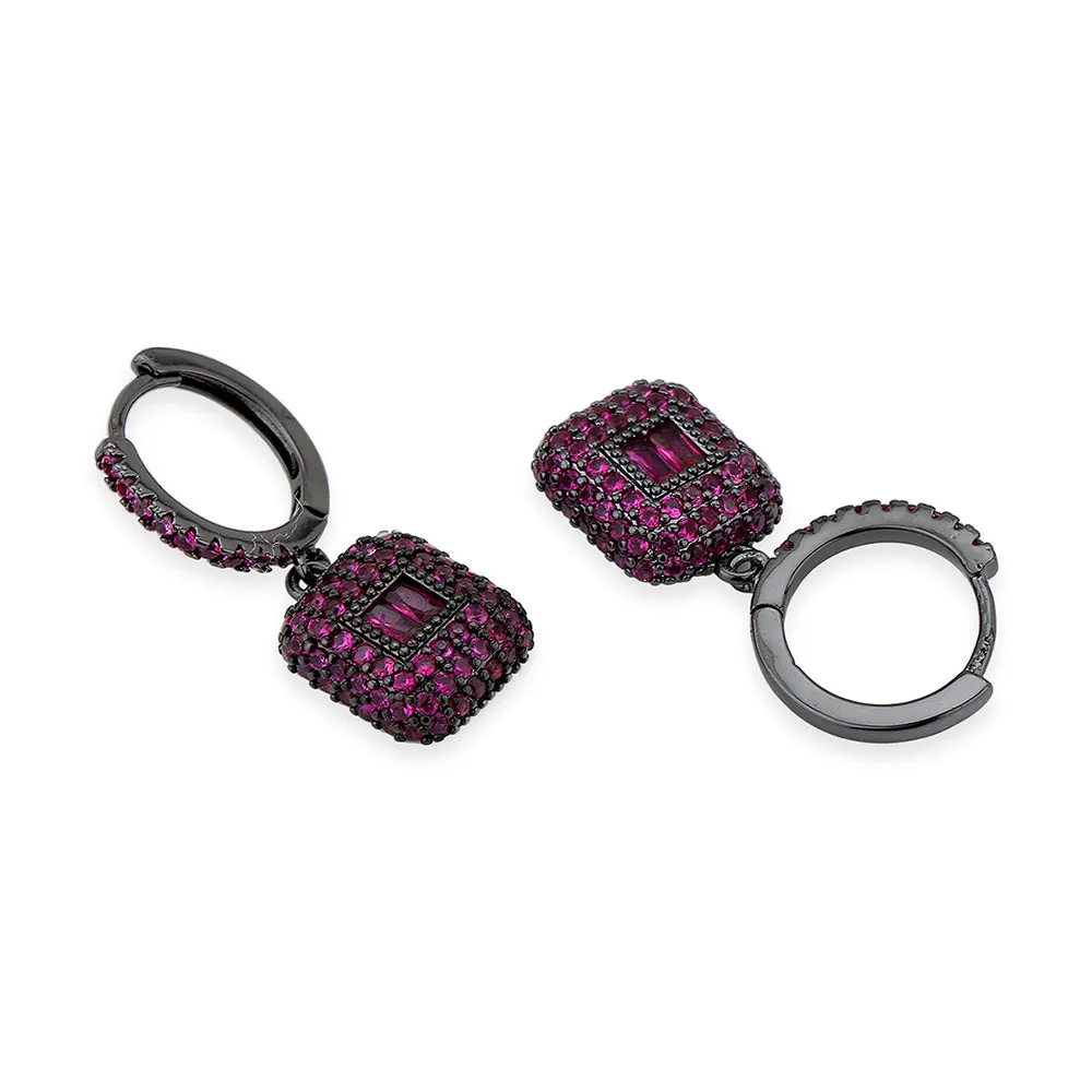 Carlton London Premium Jwlry-Metallic & Pink Toned Cz Studded Silver-Plated Square Shaped Oxidised Drop Earrings Fje4151