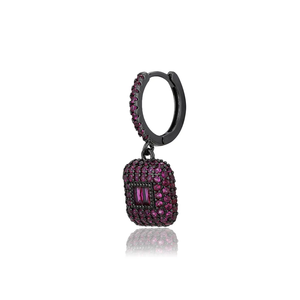 Carlton London Premium Jwlry-Metallic & Pink Toned Cz Studded Silver-Plated Square Shaped Oxidised Drop Earrings Fje4151