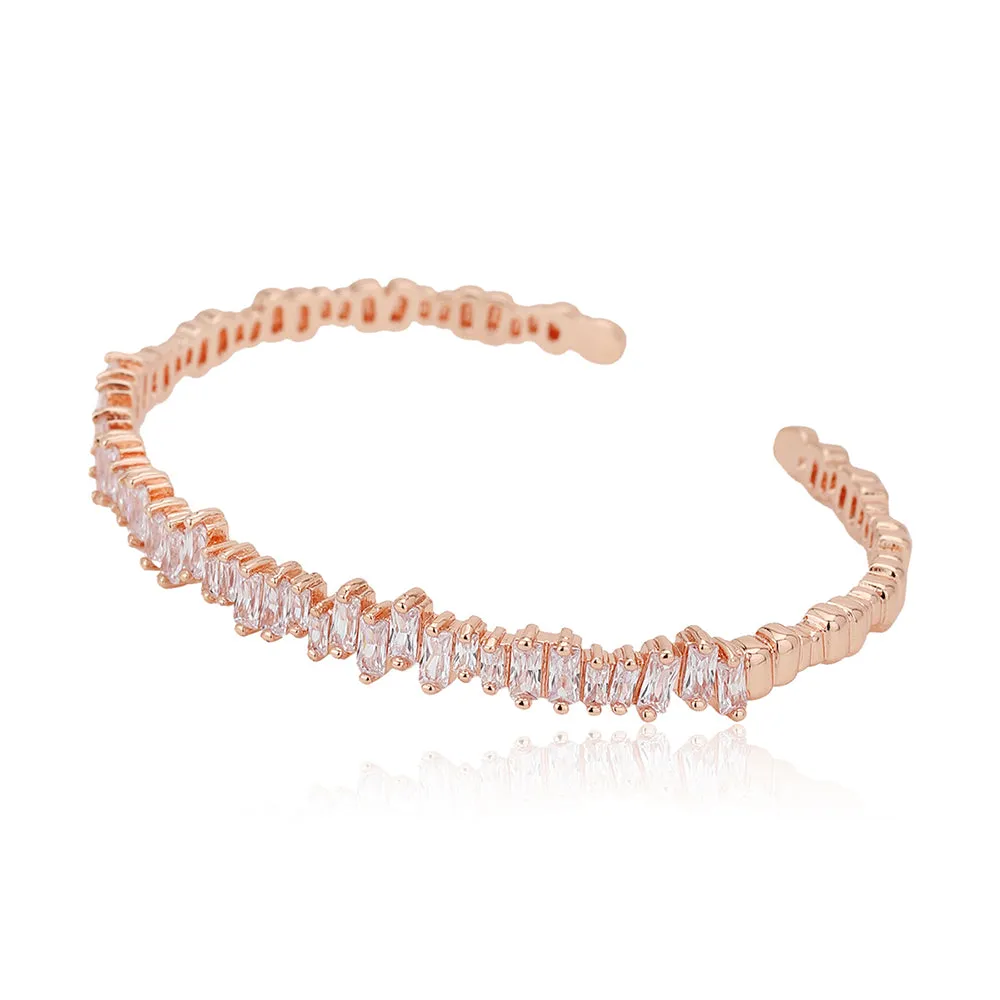 Carlton London Premium Jwlry-Rose Gold Toned Cz Studded Rose Gold-Plated Cuff Link Braclet Fjb4181