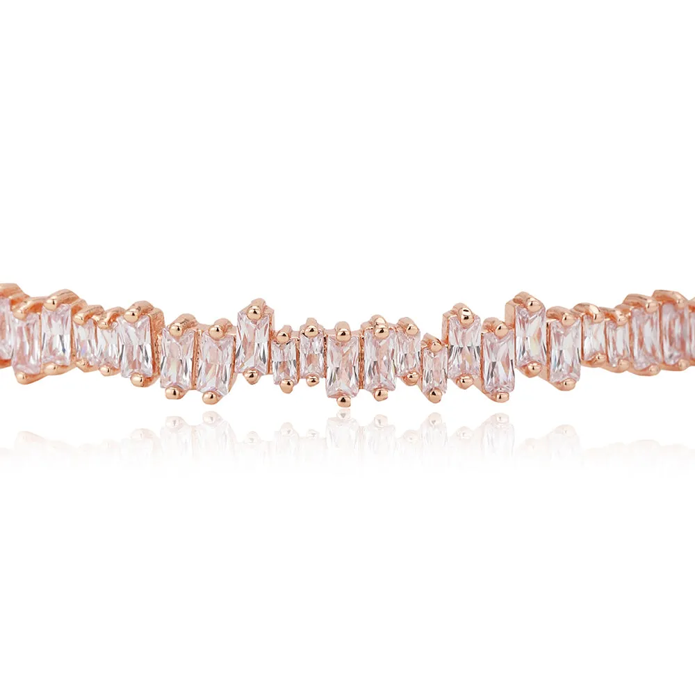 Carlton London Premium Jwlry-Rose Gold Toned Cz Studded Rose Gold-Plated Cuff Link Braclet Fjb4181