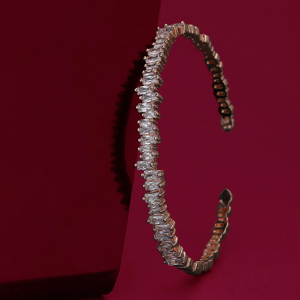 Carlton London Premium Jwlry-Rose Gold Toned Cz Studded Rose Gold-Plated Cuff Link Braclet Fjb4181