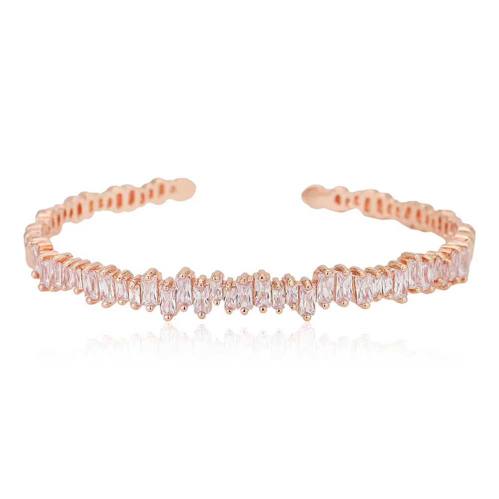 Carlton London Premium Jwlry-Rose Gold Toned Cz Studded Rose Gold-Plated Cuff Link Braclet Fjb4181