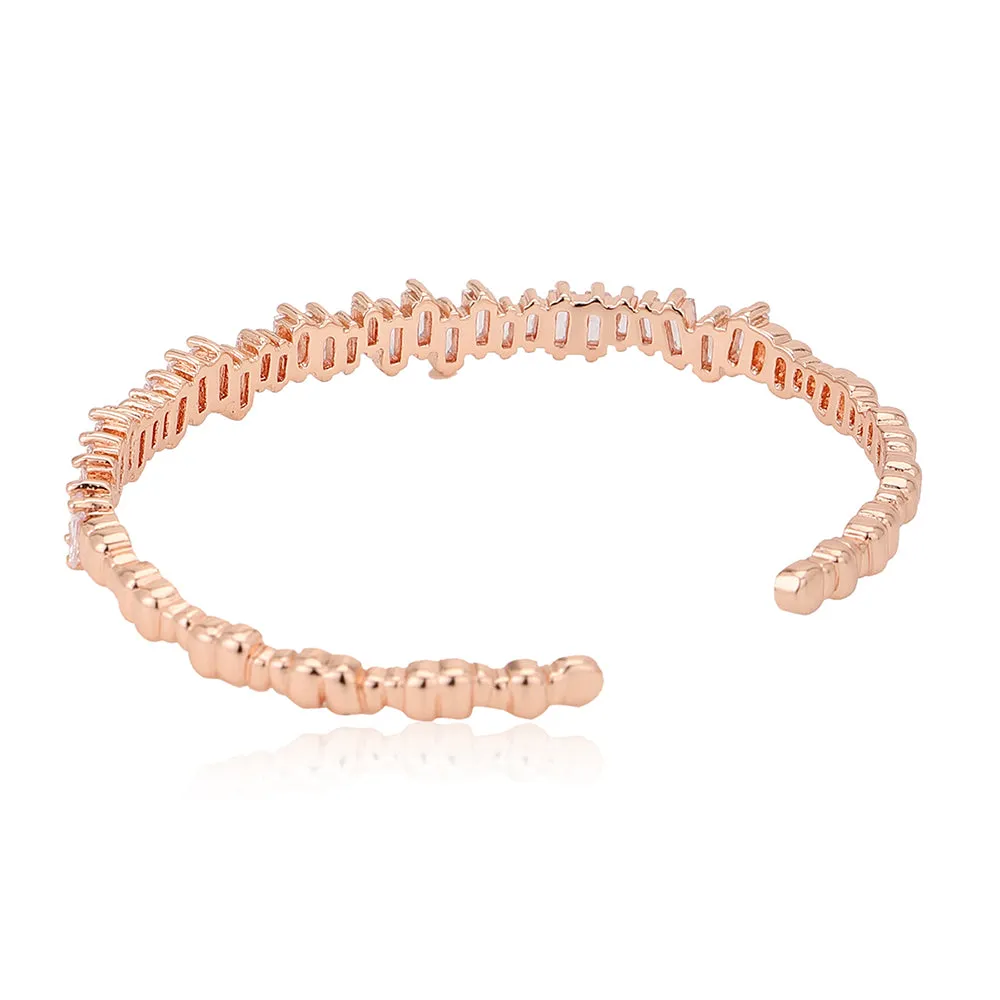 Carlton London Premium Jwlry-Rose Gold Toned Cz Studded Rose Gold-Plated Cuff Link Braclet Fjb4181