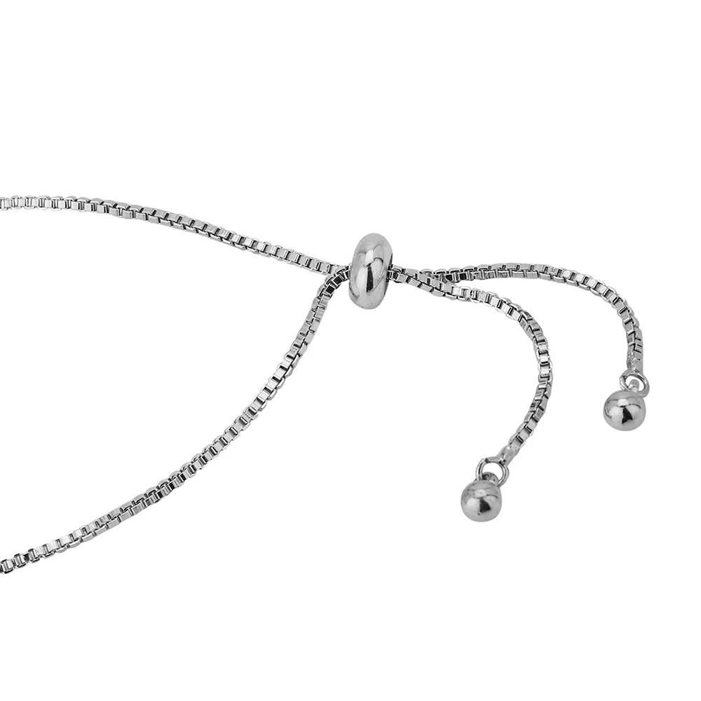 Carlton London Premium Jwlry-Silver Toned Cz Studded Rhodium-Plated Wraparound Adjustable Bracelet Fjb4182