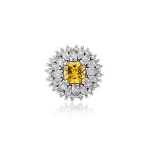 Carlton London Premium Rhodium Plated Silver Toned Cz Studded Floral Finger Ring For Women