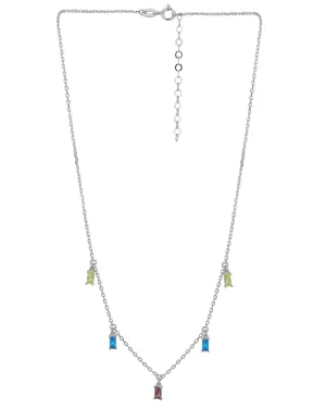 Carlton London  Rhodium Plated Classic  Necklace With Dangling Multi-Color Cz