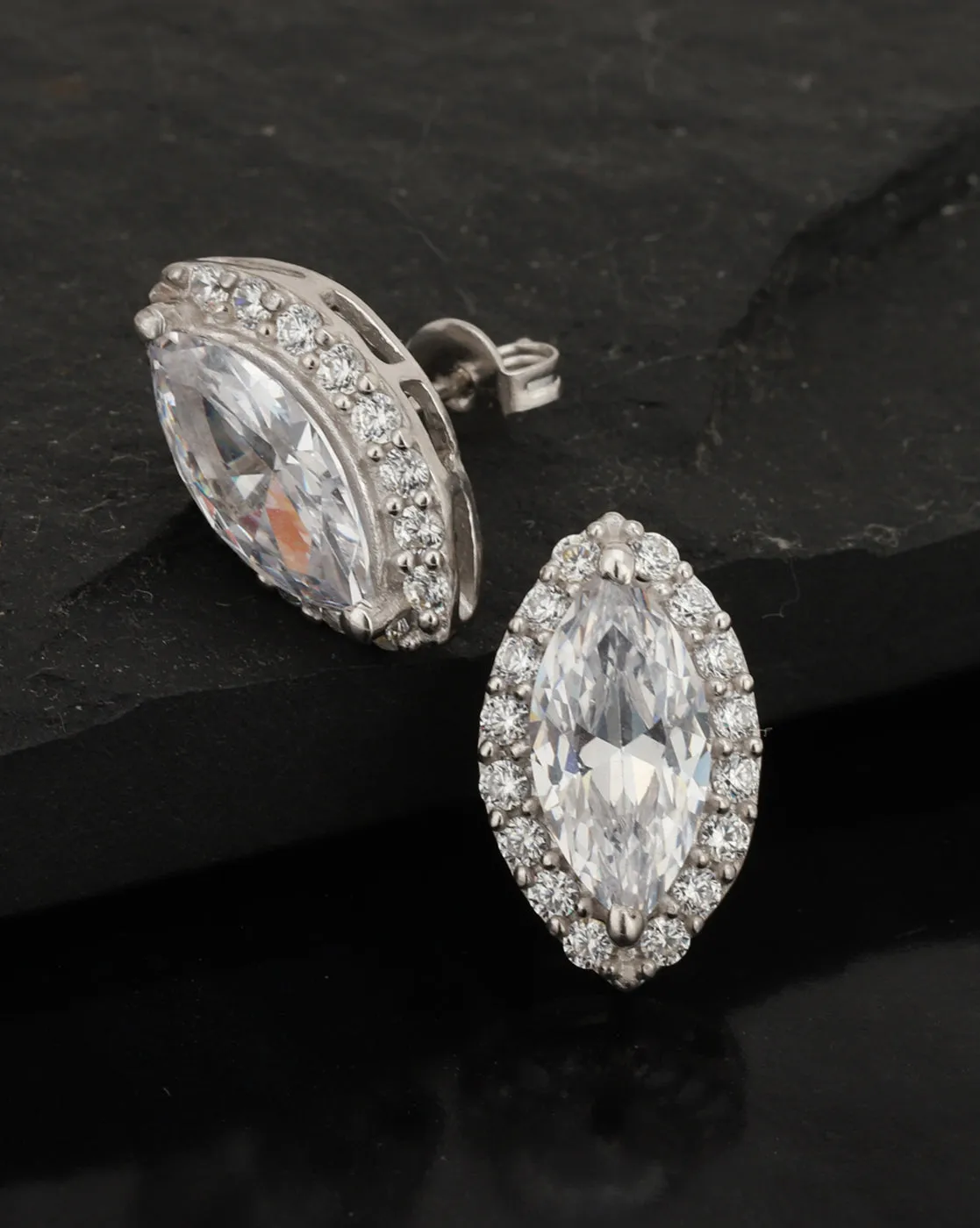 Carlton London Rhodium Plated Cz Eye Stud Earring For Women