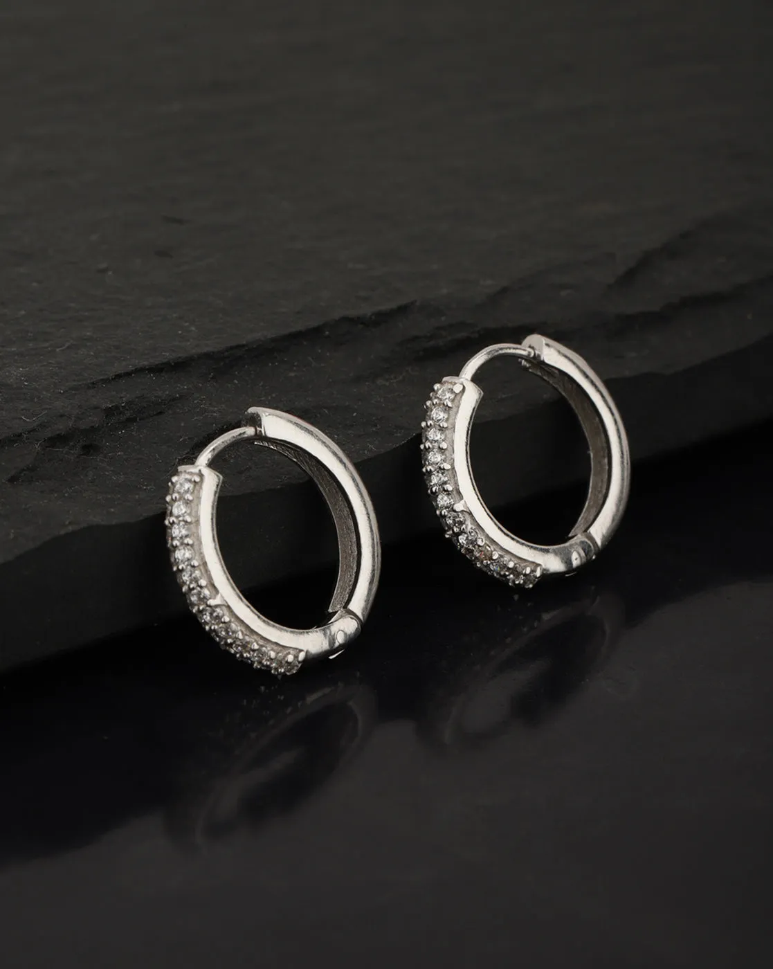 Carlton London Rhodium Plated Cz Stone Hoop Earring For Women