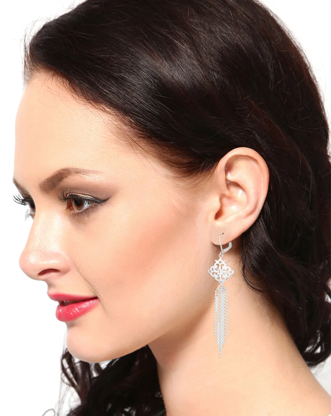 Carlton London Rhodium Plated Tasselled Contemporary Drop Earring For Women