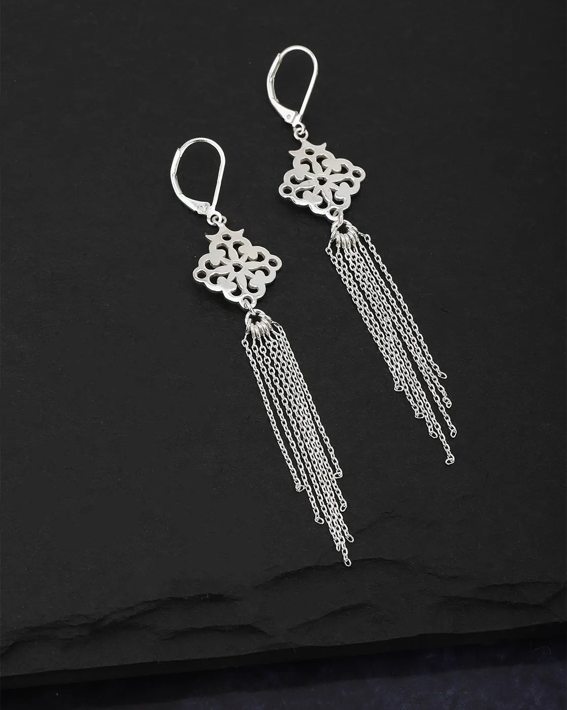 Carlton London Rhodium Plated Tasselled Contemporary Drop Earring For Women