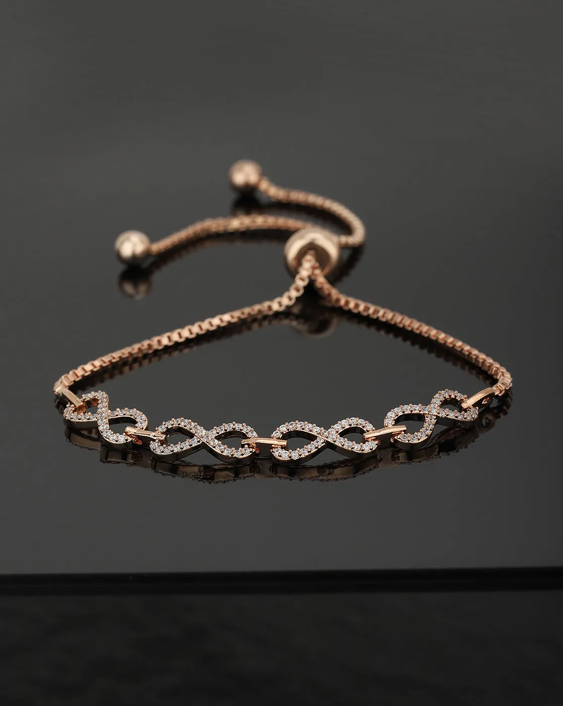 Carlton London Rose Gold Plated-Cz Studded Infinity Bracelet For Women