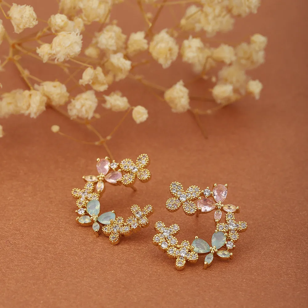 Carlton London Sea Green Gold-Plated Cz-Studded Floral Shaped Studs Fje1887