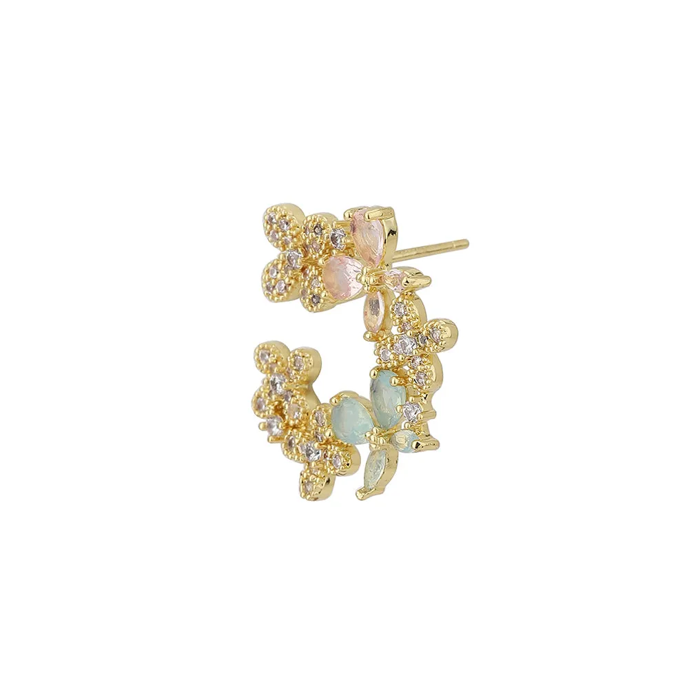 Carlton London Sea Green Gold-Plated Cz-Studded Floral Shaped Studs Fje1887