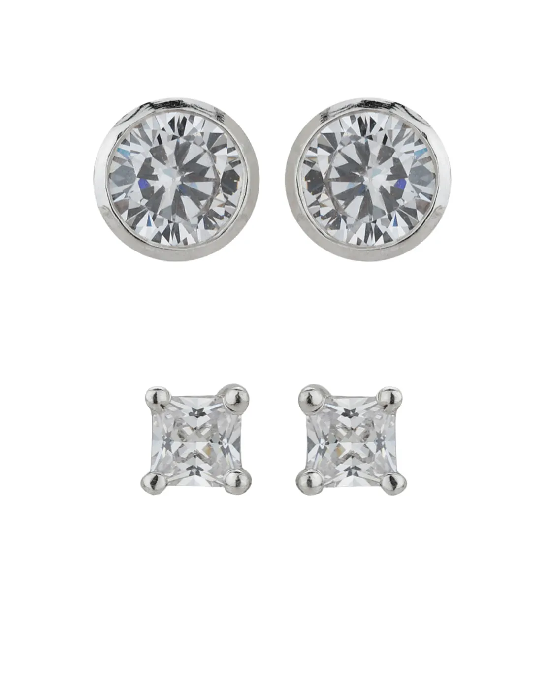 Carlton London Set Of 2 Rhodium Plated  Cz Stud Earring For Women