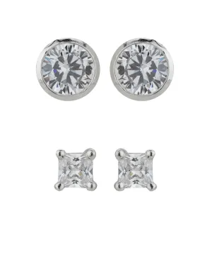 Carlton London Set Of 2 Rhodium Plated  Cz Stud Earring For Women