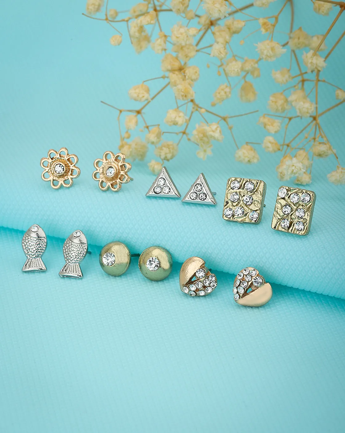 Carlton London Set Of 6 Cz Contemporary Stud Earring For Women