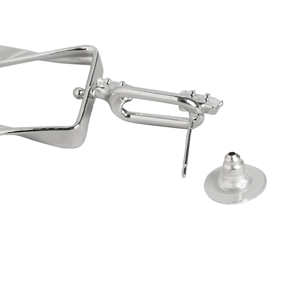 Carlton London Women'S Brass Silver-Toned Rhodium Plated Cz Studded Handcrafted Geometric Drop Earrings Fje3434