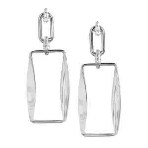 Carlton London Women'S Brass Silver-Toned Rhodium Plated Cz Studded Handcrafted Geometric Drop Earrings Fje3434