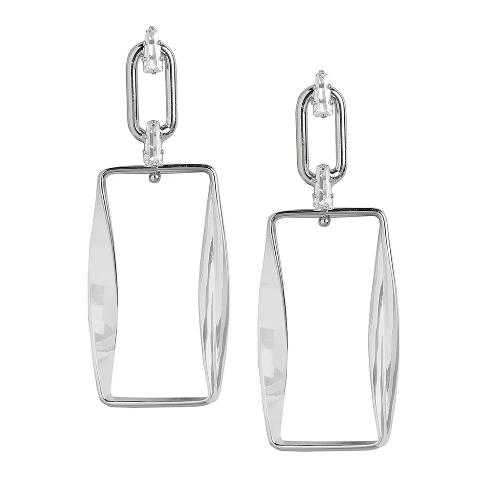 Carlton London Women'S Brass Silver-Toned Rhodium Plated Cz Studded Handcrafted Geometric Drop Earrings Fje3434