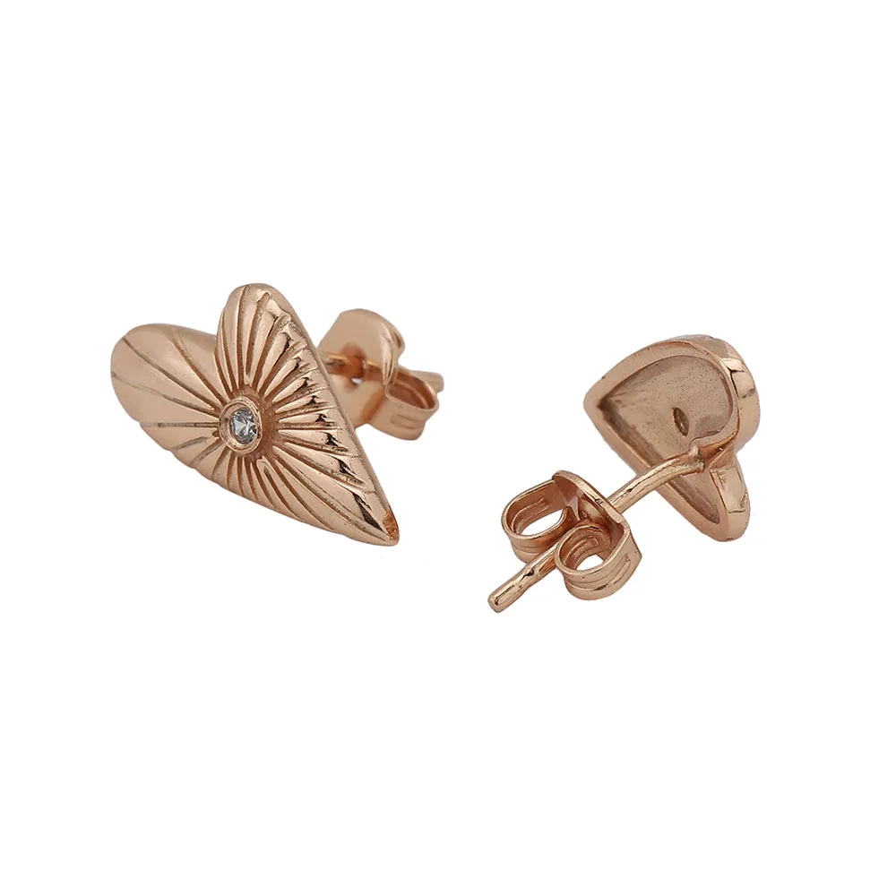 Carlton London Women'S Rose Gold Western Brass Cubic Zirconia Post And Back Rose Gold-Plated Single Heart Shaped Studs Earrings Fje3939
