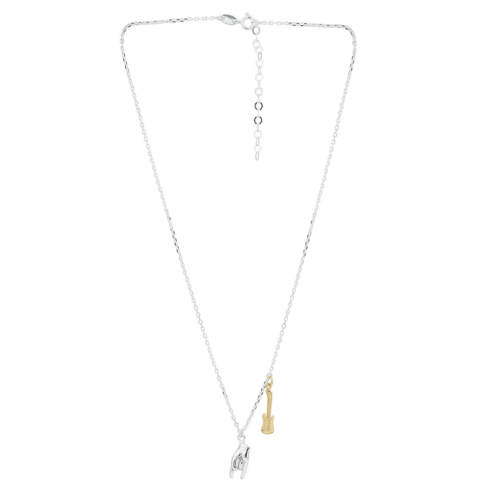 Carlton London Women'S Silver & Gold Western Na Spring Ring Handcrafted Brass Rhodium-Plated Necklace Fjn3955