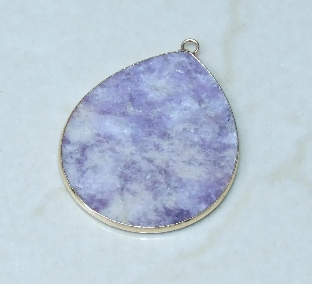Carnelian Pendant, Gemstone Pendant, Slice Pendant, Gold Plated Bezel and Bail, Teardrop Pendant, Thin and Polished - 32mm x 38mm