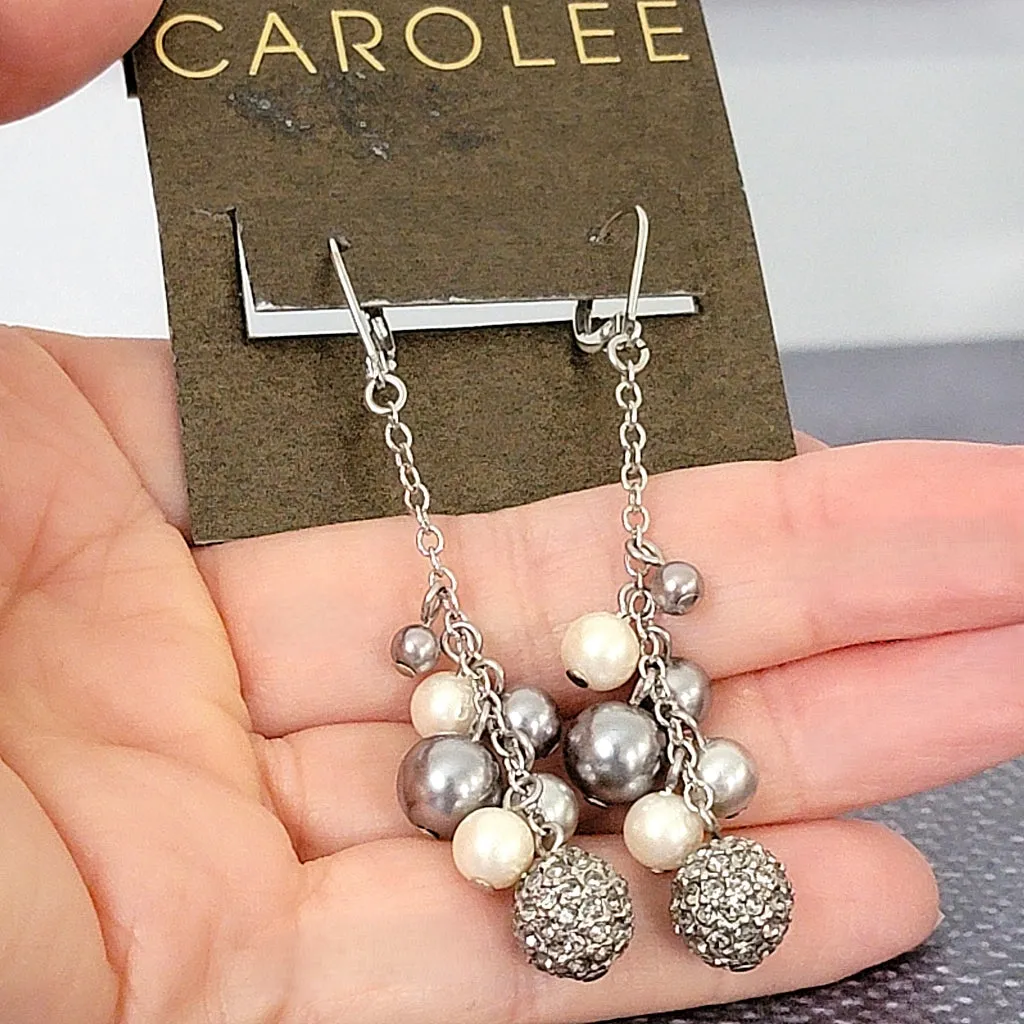 Carolee Faux Pearl and Rhinestone Dangle Earrings