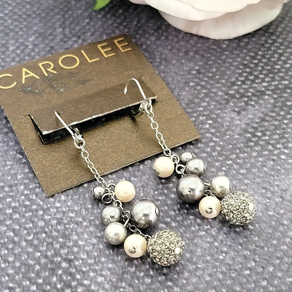 Carolee Faux Pearl and Rhinestone Dangle Earrings