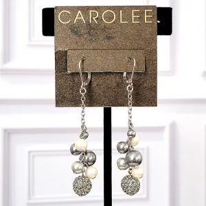 Carolee Faux Pearl and Rhinestone Dangle Earrings