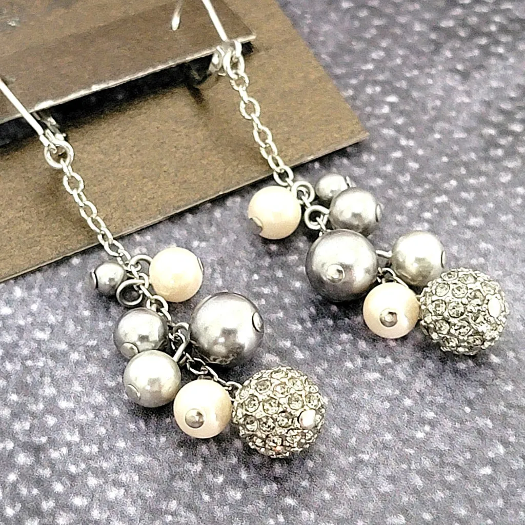 Carolee Faux Pearl and Rhinestone Dangle Earrings