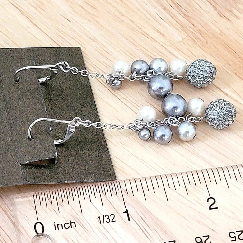Carolee Faux Pearl and Rhinestone Dangle Earrings