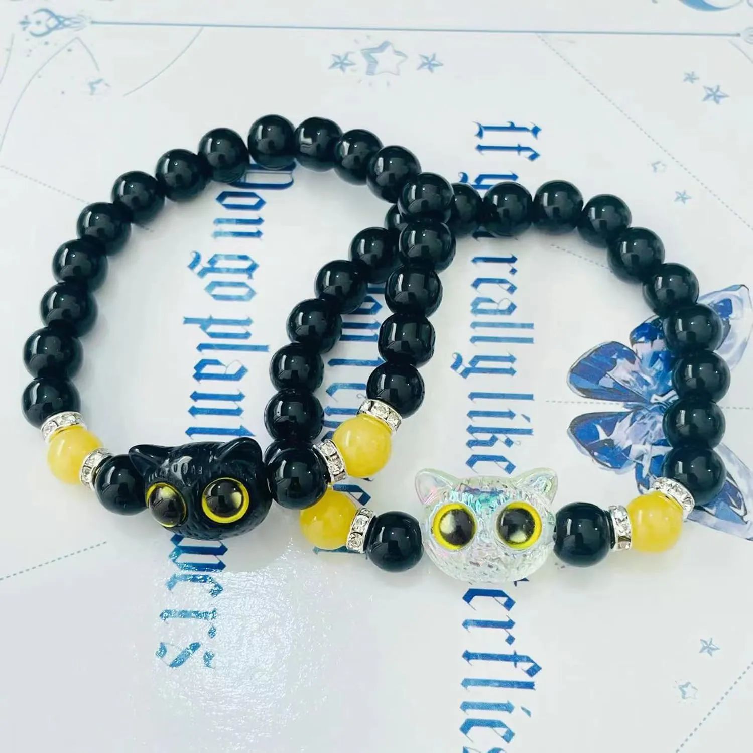 Cat Charm Bracelet Set for Women Men, Elastic Beaded Kitty Charms Bracelets