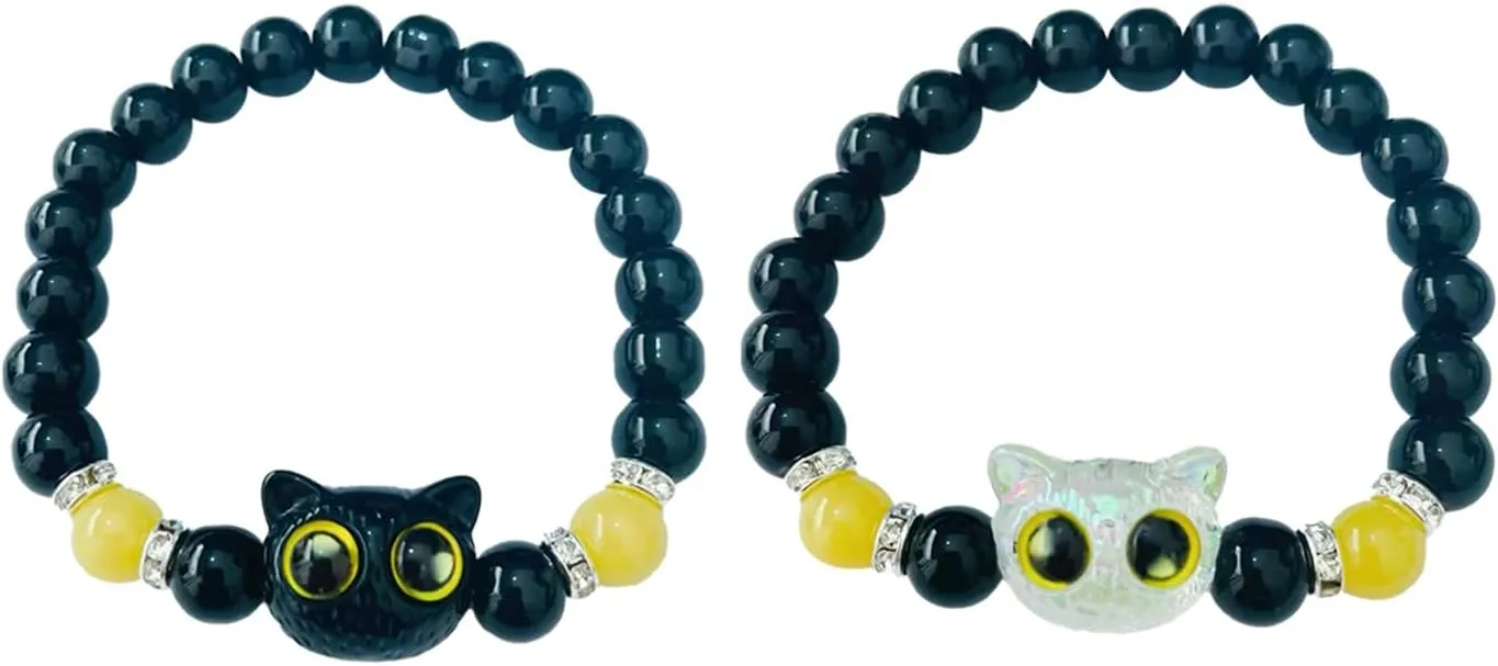 Cat Charm Bracelet Set for Women Men, Elastic Beaded Kitty Charms Bracelets