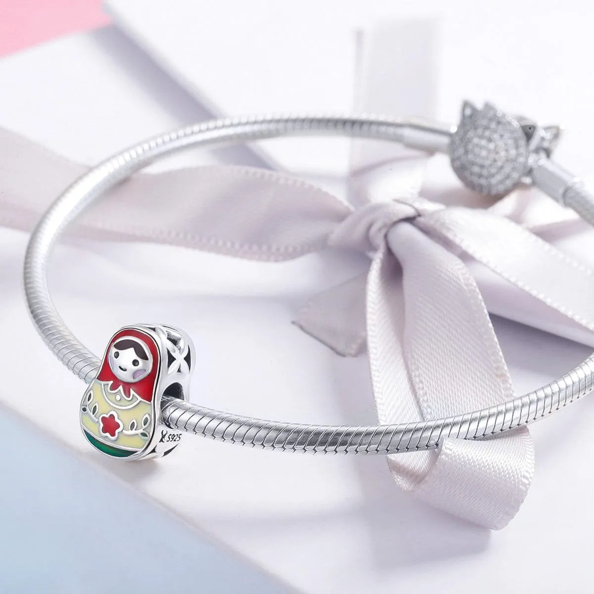 Charming Matryoshka Doll with Red Enamel Accents Charm
