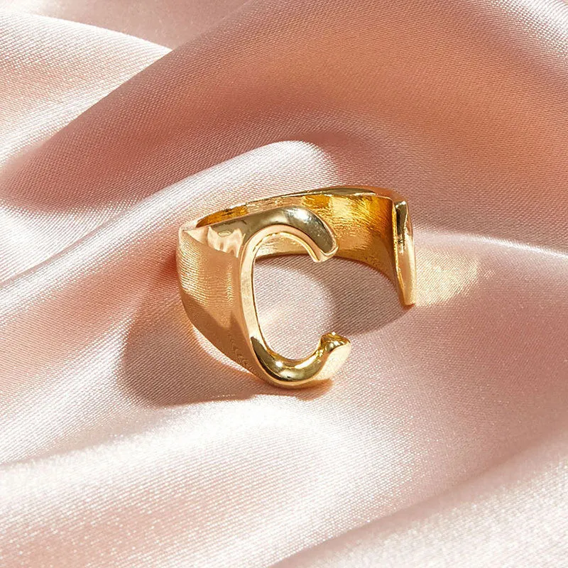Classic 18K Gold Plated  Chunky Initial Rings