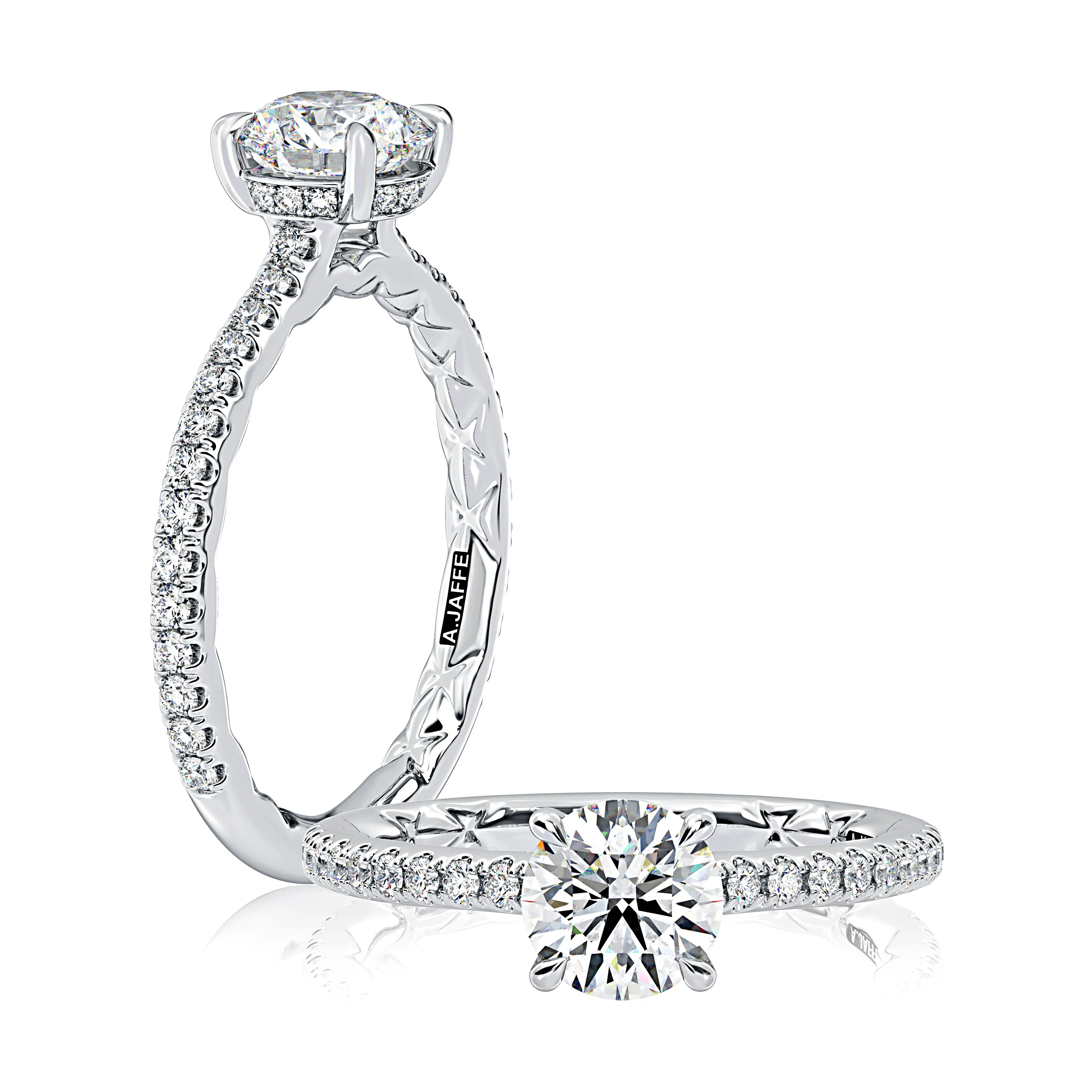 Classic Round Center Diamond Engagement Ring with a Hidden Halo