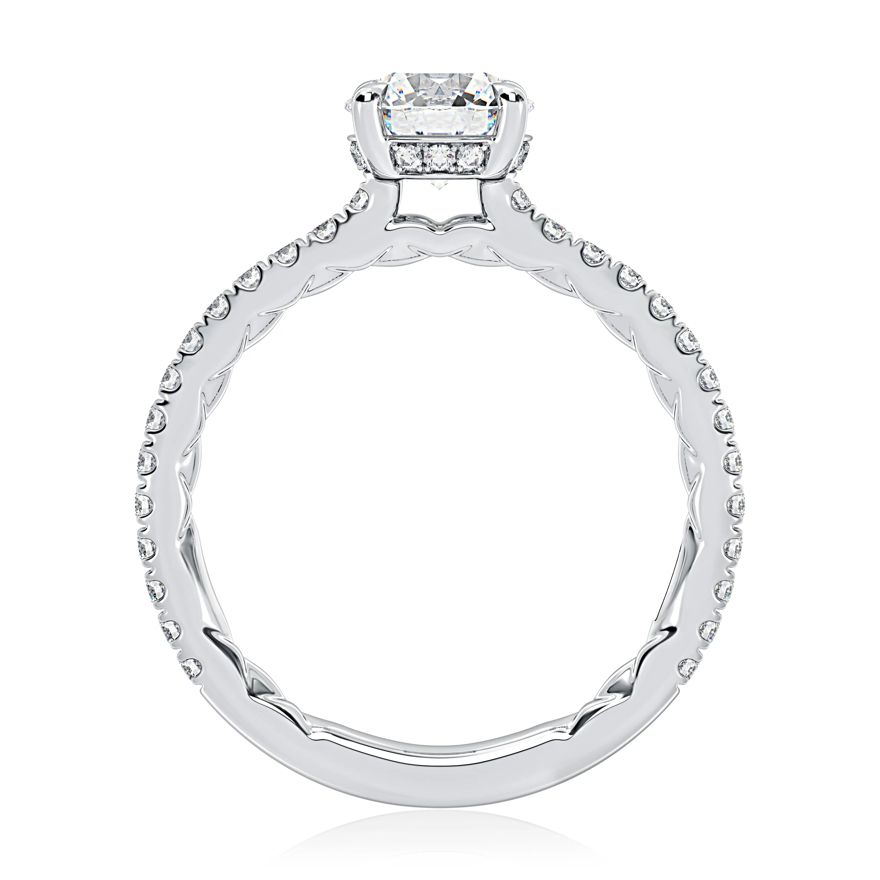 Classic Round Center Diamond Engagement Ring with a Hidden Halo