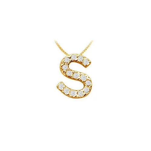 Classic S Initial Diamond Pendant : 14K Yellow Gold - 0.15 CT Diamonds