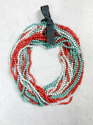 Colorblocked The Next Pashmina Beaded Necklace, Red/Turquoise/White